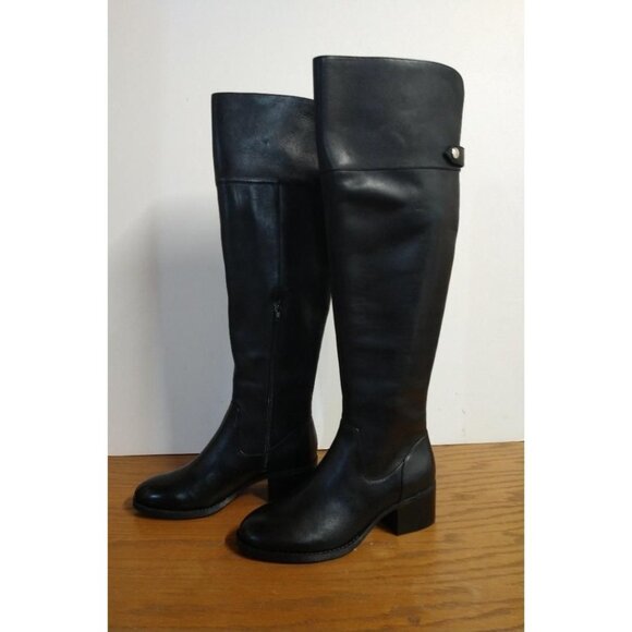 INC International Concepts Karmennl Black Leather Over-Knee-High Boots Size 7 - Picture 1 of 13